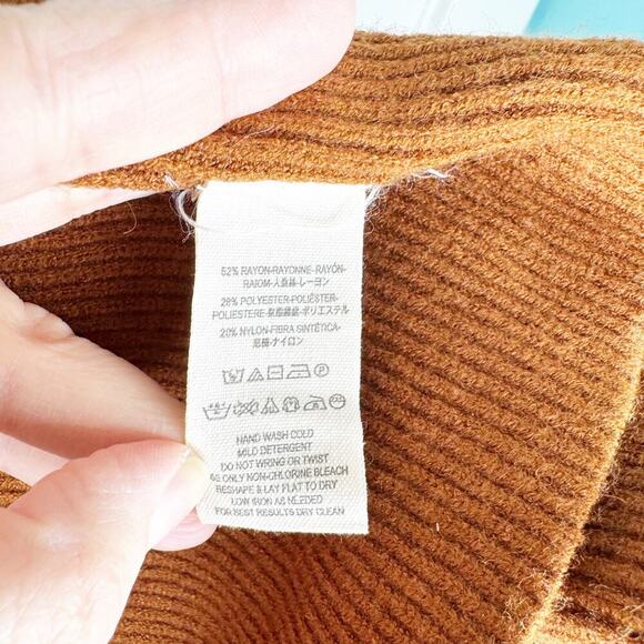 Free People Softly Structured Ribbed Tunic Turtleneck Sweater Slouchy Brown XS - Picture 11 of 14
